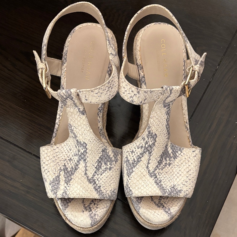 Cole Haan Snake Print Espadrille Wedge Sandals Ankle Strap Womens Size 7.5